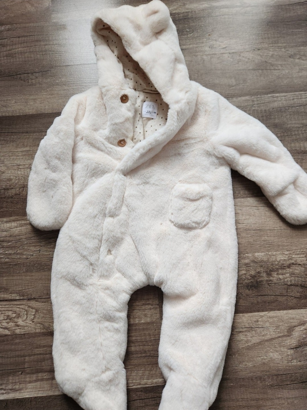 Zara Soft Cream Hooded Baby One-Piece